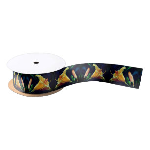 Intense Yellow Lily Flower Satin Ribbon