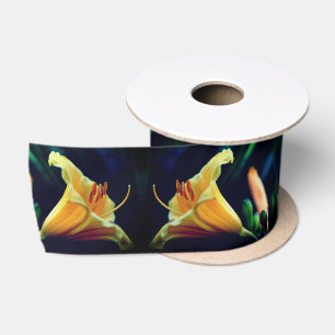Intense Yellow Lily Flower Satin Ribbon