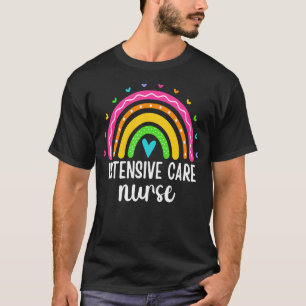 Intensive Care Nurse Rainbow Print Icu Nursing Sch T-Shirt