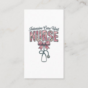 Intensive Care Unit Nurse Floral Bow Shirt Design_ Business Card