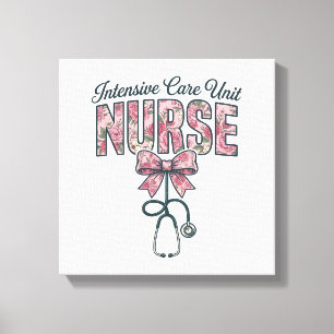 Intensive Care Unit Nurse Floral Bow Shirt Design_ Canvas Print