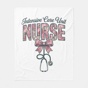 Intensive Care Unit Nurse Floral Bow Shirt Design_ Fleece Blanket