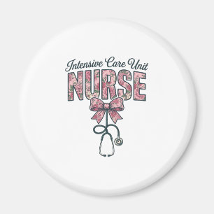 Intensive Care Unit Nurse Floral Bow Shirt Design_ Magnet