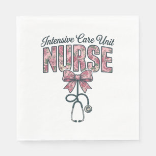 Intensive Care Unit Nurse Floral Bow Shirt Design_ Napkin