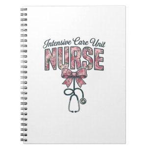 Intensive Care Unit Nurse Floral Bow Shirt Design_ Notebook