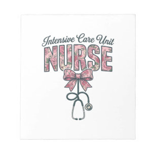 Intensive Care Unit Nurse Floral Bow Shirt Design_ Notepad