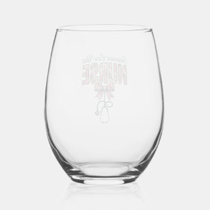 Intensive Care Unit Nurse Floral Bow Shirt Design_ Stemless Wine Glass