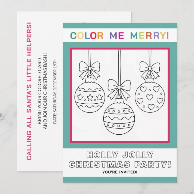 Interactive Kids Christmas Colouring Page Party Invitation (Front/Back)