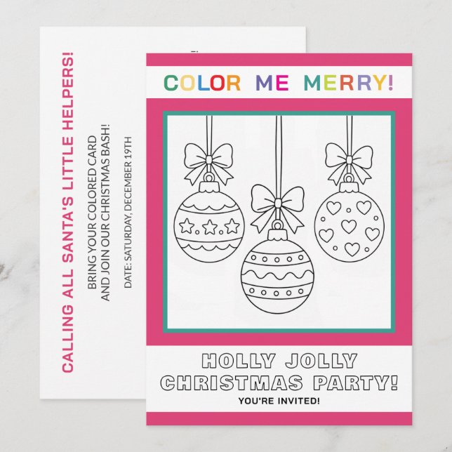 Interactive Kids Christmas Colouring Page Party Invitation (Front/Back)