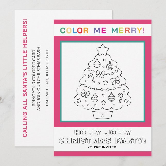 Interactive Kids Christmas Tree Colouring Page Invitation (Front/Back)