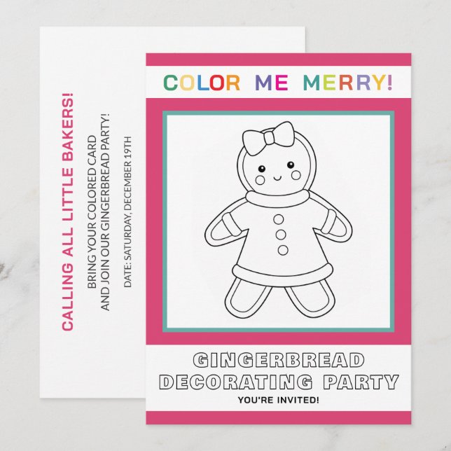 Interactive Kids Gingerbread Girl Decorating Party Invitation (Front/Back)