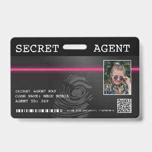 Interactive Secret Agent Spy Badge - Black/Pink ID Badge