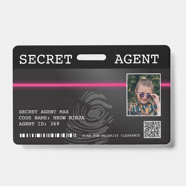 Interactive Secret Agent Spy Badge - Black/Pink ID Badge (Front)