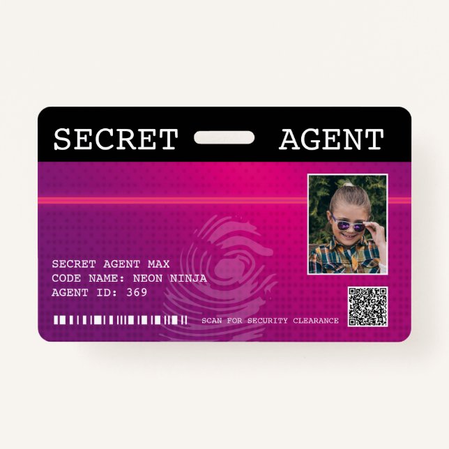 Interactive Secret Agent Spy Badge - Pink ID Badge (Front)