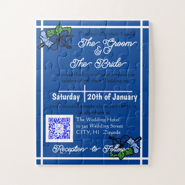 Interactive Wedding Blue Puzzle Invitation (Vertical)