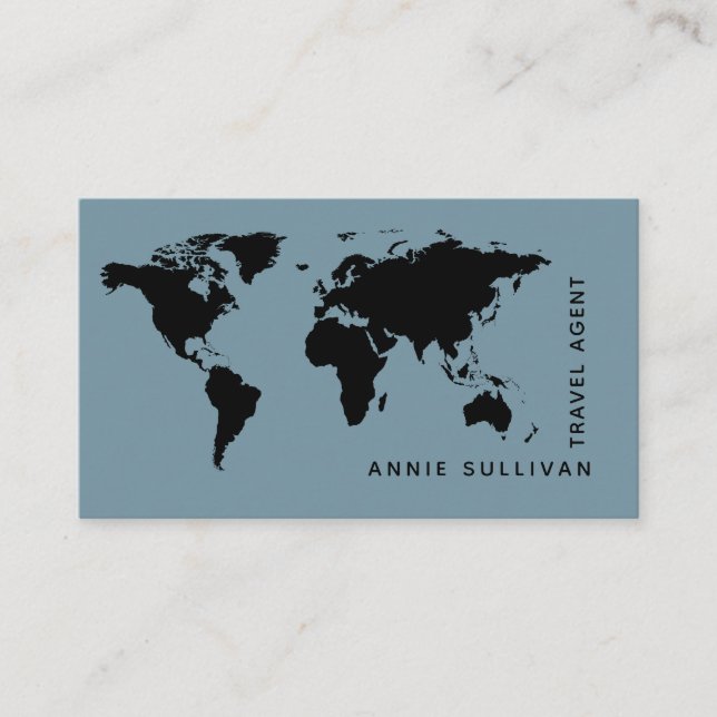 Intercontinental Travel Agent worldmap blue Business Card (Front)