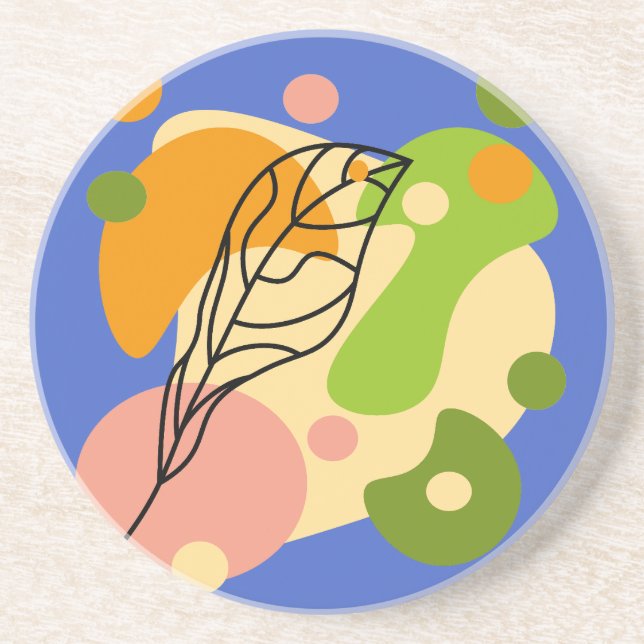 Interesting abstract spots with leaves coaster (Front)