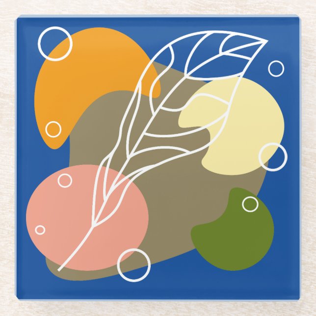 Interesting abstract spots with leaves glass coaster (Front)