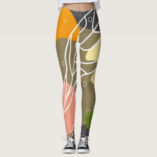 Interesting abstract spots with leaves leggings