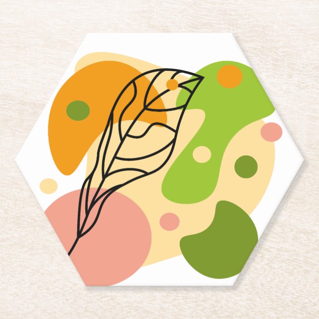 Interesting abstract spots with leaves paper coaster (Front)