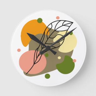Interesting abstract spots with leaves round clock