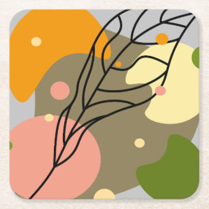 Interesting abstract spots with leaves square paper coaster