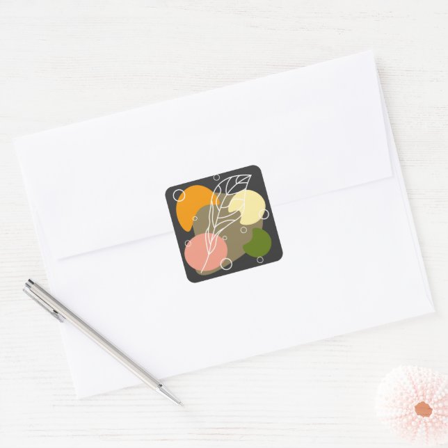 Interesting abstract spots with leaves square sticker (Envelope)