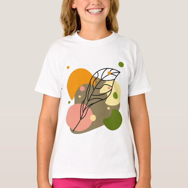 Interesting abstract spots with leaves T-Shirt (Front)