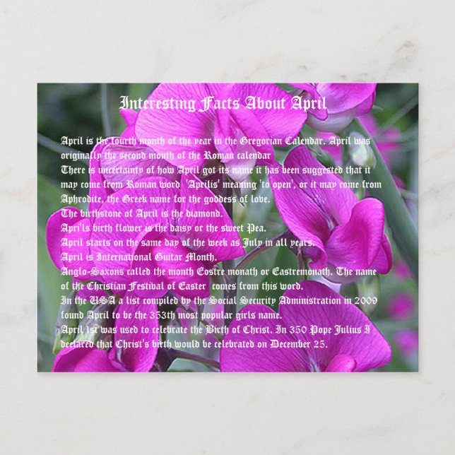 Interesting facts about April Postcard (Front)