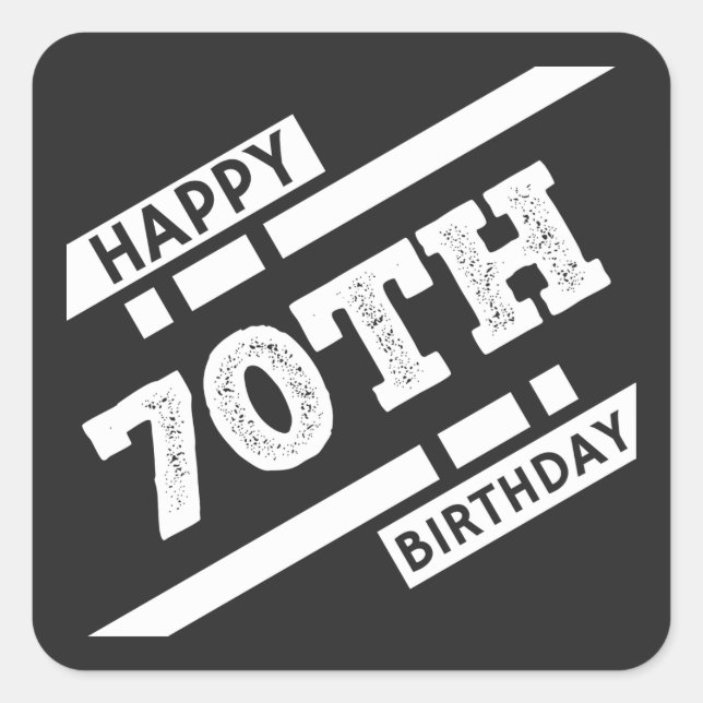 Interesting happy 70th birthday typography design square sticker (Front)
