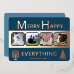 Interfaith 4 Photo Simple Trendy Navy Rose Gold<br><div class="desc">These simple 4 photo greeting cards in navy with real rose gold foil printing are a cute choice for your interfaith family. A Hanukkah menorah on the left and a stylized Christmas tree on the right paired with simple modern fonts keep the MERRY HAPPY EVERYTHING design uncluttered and showcases your...</div>