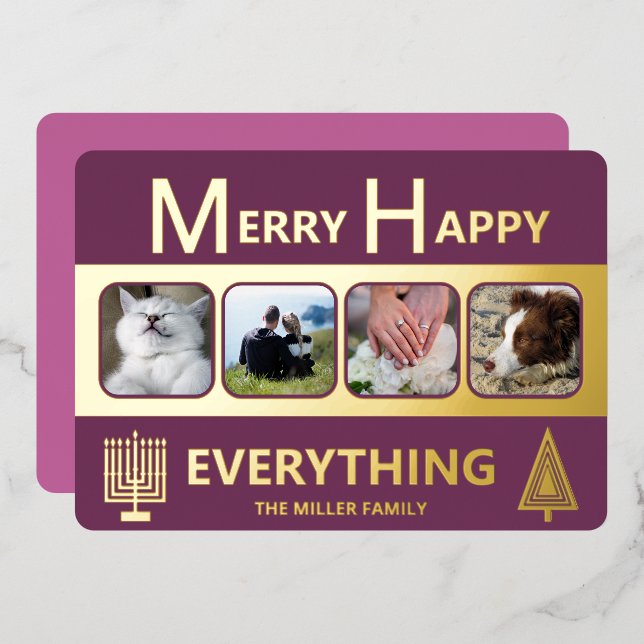 Interfaith 4 Photo Simple Trendy Purple Gold (Front/Back)