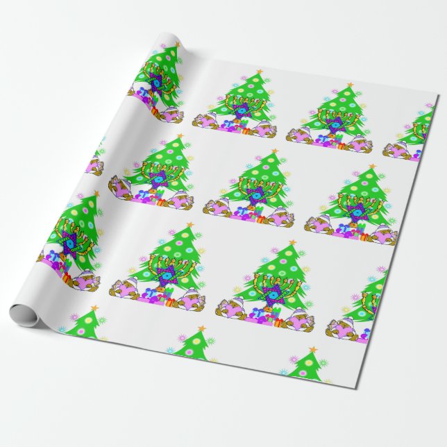Interfaith Family Christmas and Hanukkah Together Wrapping Paper (Unrolled)