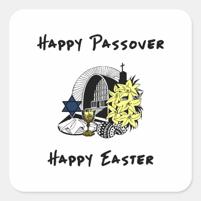 Interfaith Passover and Easter Square Sticker (Front)