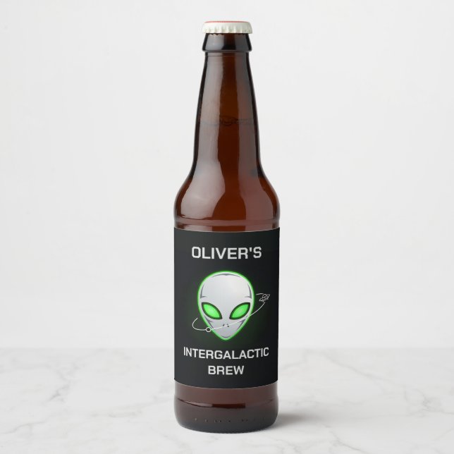 Intergalactic Brew Alien Beer Bottle Label (Front)