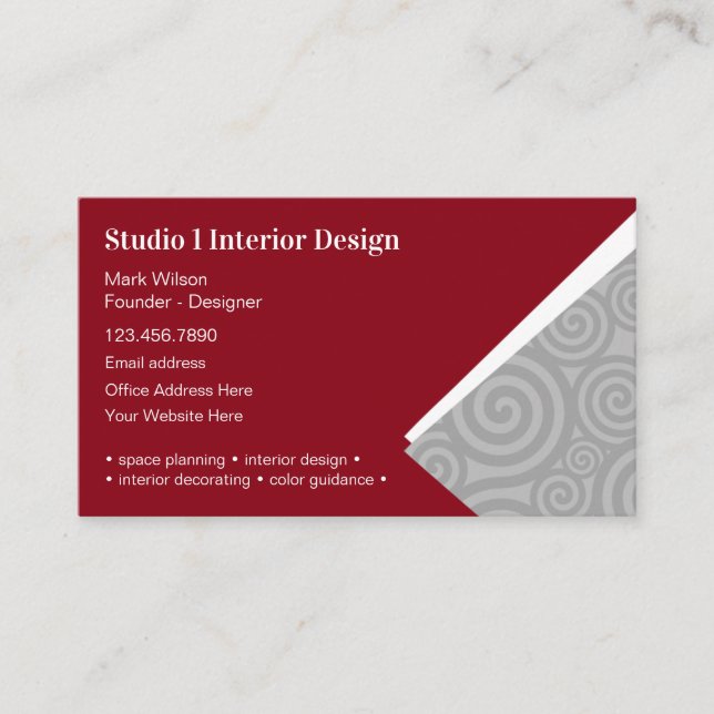 Interior Decorating And Designer Business Card (Front)