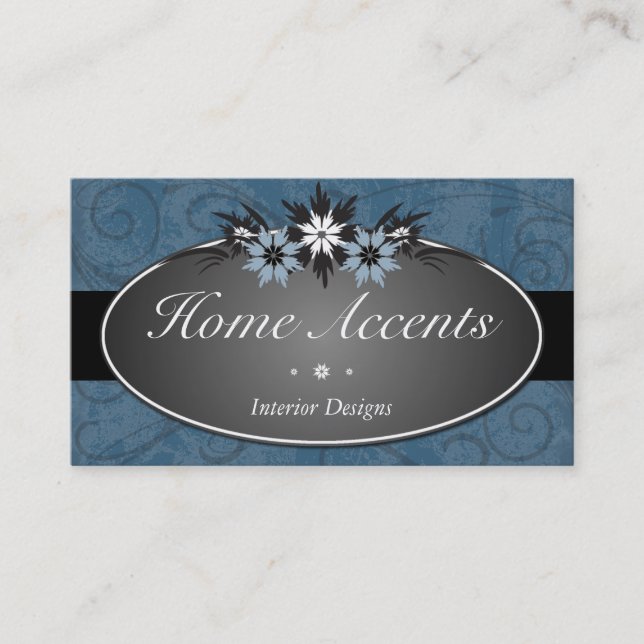 Interior Decorating Blue Floral Business Card (Front)
