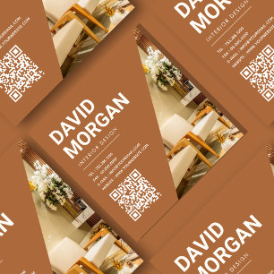 Interior Design Bold Typography Qr Code Photo Square Business Card