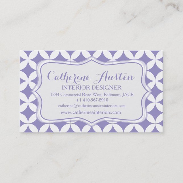 Interior design circular purple blue business card (Front)