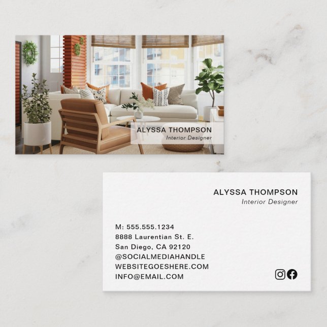 Interior Design Custom Photo Modern Stylish Business Card (Front/Back)
