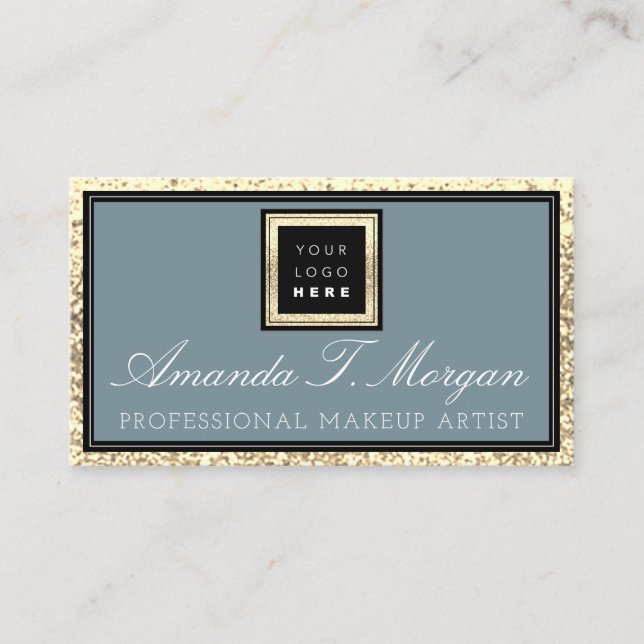 Interior Design Event Planner Logo Gold Smoky Blue Business Card (Front)