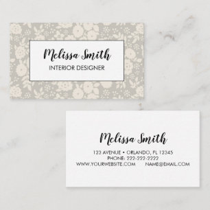 Interior Design Floral Pattern Grey Business Card