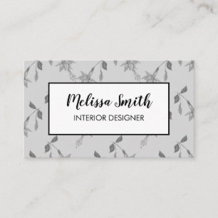 Interior Design Floral Pattern Grey Business Card