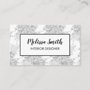 Interior Design Floral Pattern Grey Business Card
