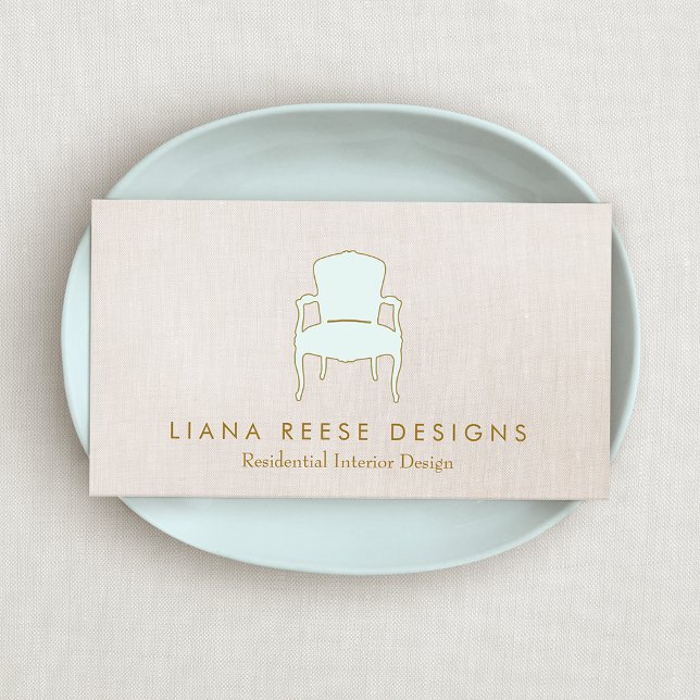 Interior Design  French Chair Logo FAUX Linen Business Card (Creator Uploaded)