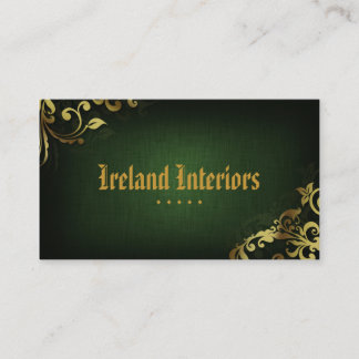 Interior Design Green Business Card Linen Gold