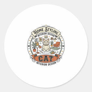 Interior Design Home Styling Cat Interior Design H Classic Round Sticker