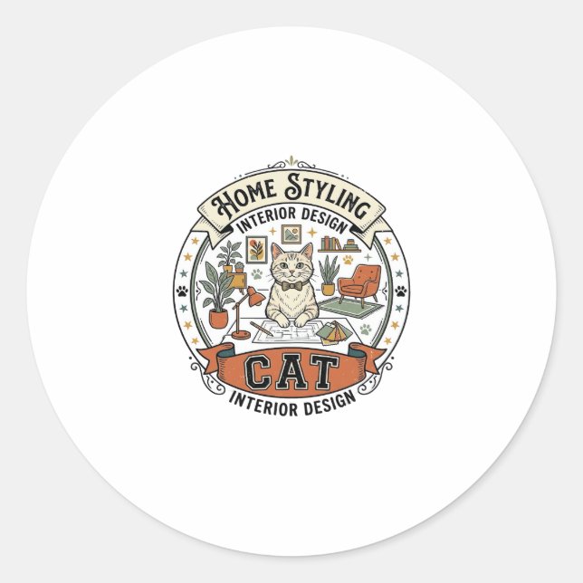 Interior Design Home Styling Cat Interior Design H Classic Round Sticker (Front)