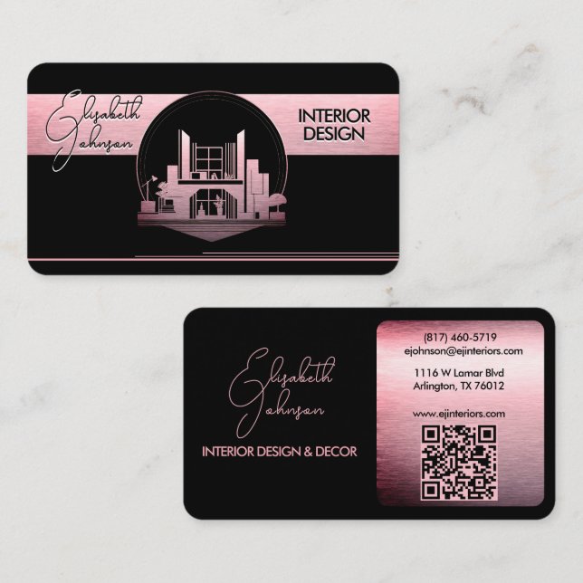 Interior Design or Architect Logo Black and Rose Business Card (Front/Back)