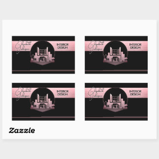 Interior Design or Architect Logo Black and Rose  Rectangular Sticker